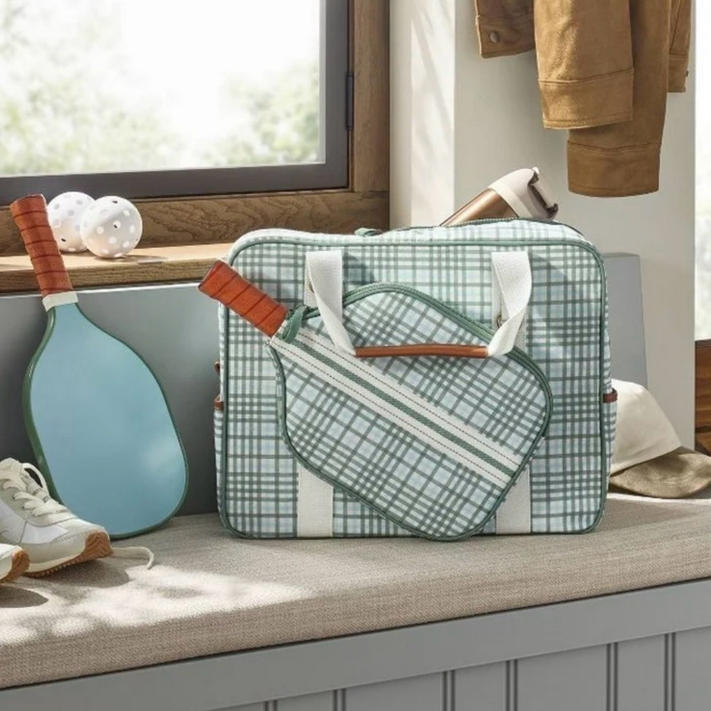 Hearth & Hand Plaid Pickleball Bag & Paddle Cover Set Green NWT